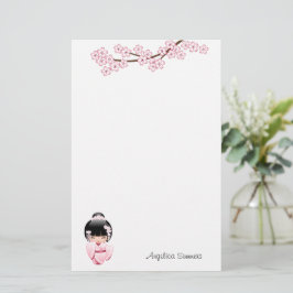 White Kimono Kokeshi Doll - Niedlich Geisha Girl Briefpapier