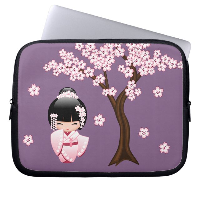 White Kimono Kokeshi Doll - Niedlich Geisha Girl Laptopschutzhülle (Vorderseite)