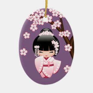 White Kimono Kokeshi Doll Niedlich Geisha Girl Lil Keramik Ornament