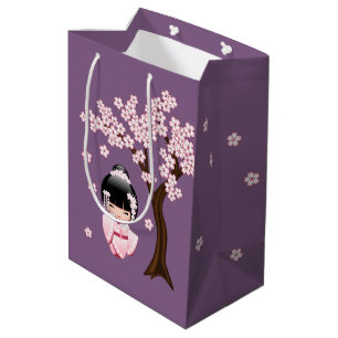 White Kimono Kokeshi Doll Niedlich Geisha Girl Lil Mittlere Geschenktüte