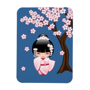 White Kimono Kokeshi Doll - Niedlich Geisha Girl Magnet