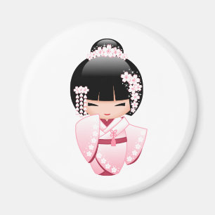 White Kimono Kokeshi Doll - Niedlich Geisha Girl Magnet
