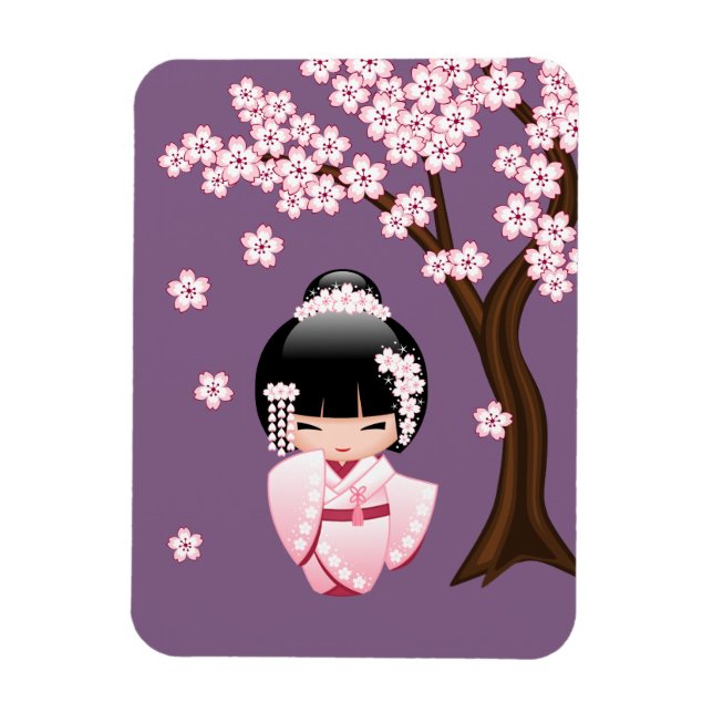 White Kimono Kokeshi Doll - Niedlich Geisha Girl Magnet (Vertikal)