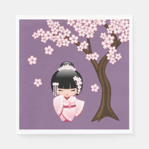 White Kimono Kokeshi Doll - Niedlich Geisha Girl P Serviette