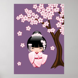 White Kimono Kokeshi Doll - Niedlich Geisha Girl Poster