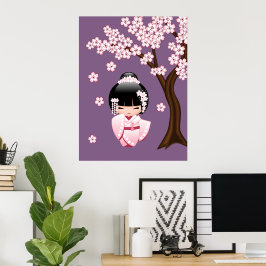 White Kimono Kokeshi Doll - Niedlich Geisha Girl Poster