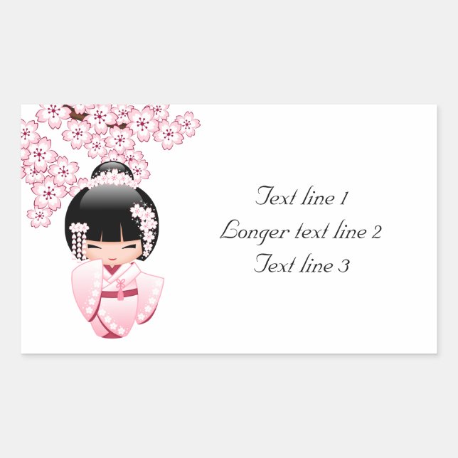 White Kimono Kokeshi Doll - Niedlich Geisha Girl Rechteckiger Aufkleber (Vorderseite)