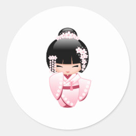 White Kimono Kokeshi Doll - Niedlich Geisha Girl Runder Aufkleber