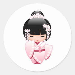 White Kimono Kokeshi Doll - Niedlich Geisha Girl Runder Aufkleber