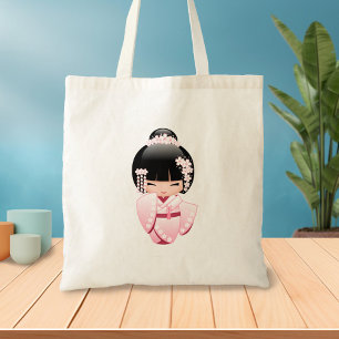 White Kimono Kokeshi Doll - Niedlich Geisha Girl Tragetasche
