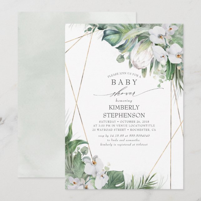 White King Protea Orchids Tropical Baby Dusche Einladung (Vorne/Hinten)