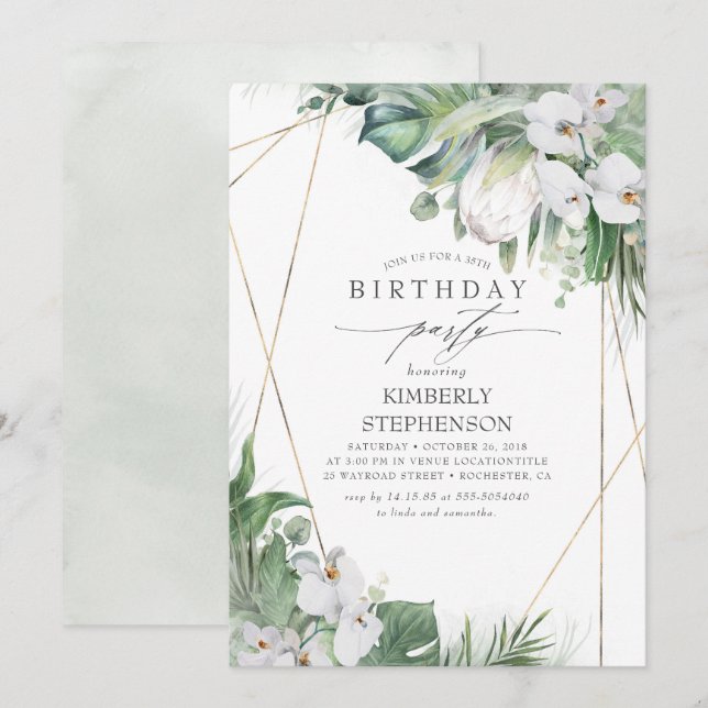 White King Protea Orchids Tropical Birthday Party Einladung (Vorne/Hinten)