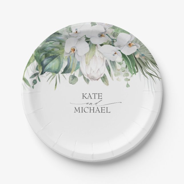 White King Protea und Orchids Tropical Wedding Pappteller (Vorderseite)