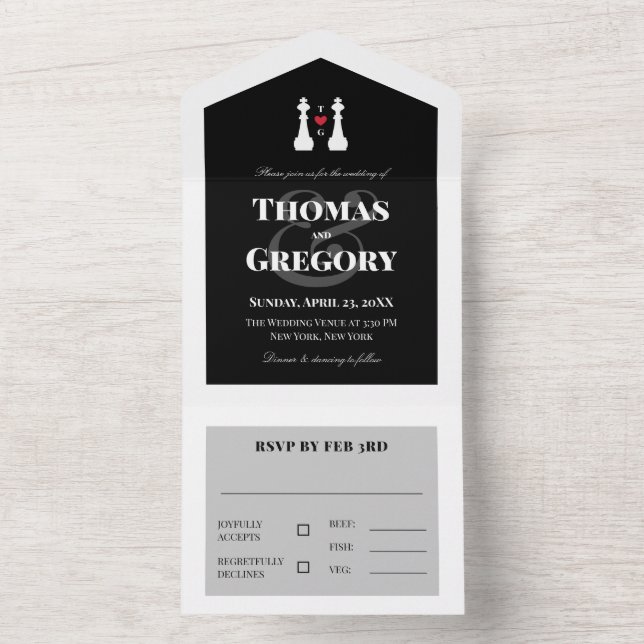 White King Schach Pieces Gay Wedding All In One Einladung (Innen Boden)