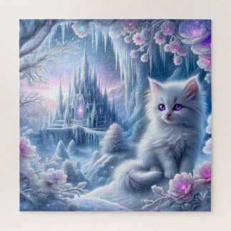 White Kitten in Fantasy Ice Kingdom