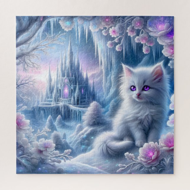White Kitten in Fantasy Ice Kingdom (Vertikal)