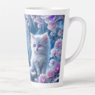 White Kitten in Fantasy Ice Kingdom Milchtasse