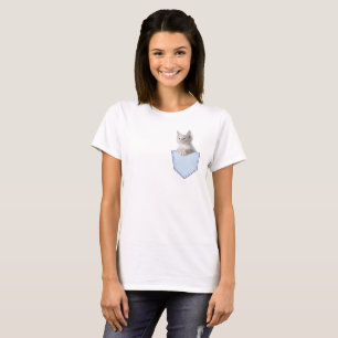 White Kitten in Tasche lustige Illusion 3D Grafik T-Shirt
