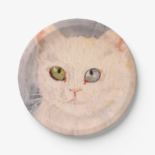 White Kitten mit blauem Auge und grünem Auge Paper Pappteller