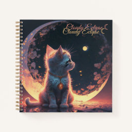 White Kitten Moon Spiral Notebook Notizbuch