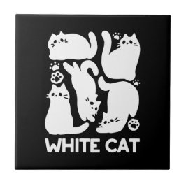 White Kitten Silhouetten - Niedliches Feline Desig Fliese