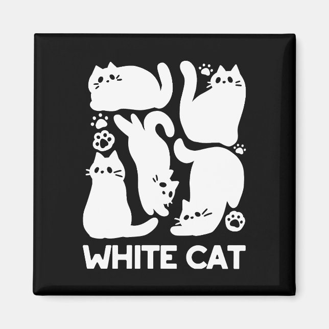 White Kitten Silhouetten - Niedliches Feline Desig Magnet (Vorne)
