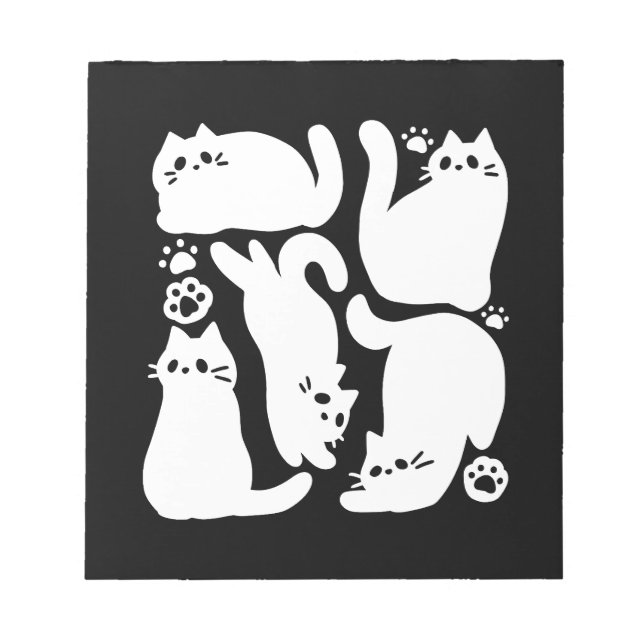 White Kitten Silhouetten - Niedliches Feline Desig Notizblock (Vorderseite)