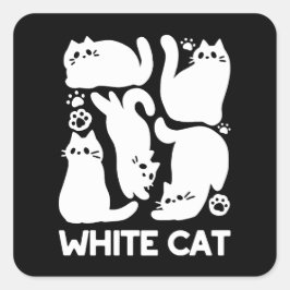 White Kitten Silhouetten - Niedliches Feline Desig Quadratischer Aufkleber