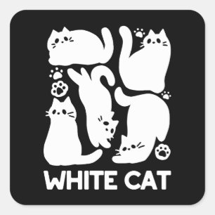 White Kitten Silhouetten - Niedliches Feline Desig Quadratischer Aufkleber
