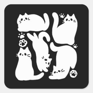 White Kitten Silhouetten - Niedliches Feline Desig Quadratischer Aufkleber
