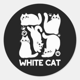 White Kitten Silhouetten - Niedliches Feline Desig Runder Aufkleber