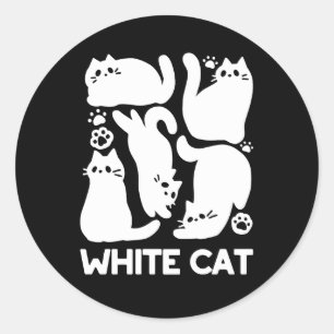 White Kitten Silhouetten - Niedliches Feline Desig Runder Aufkleber