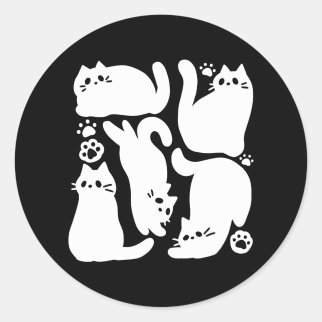 White Kitten Silhouetten - Niedliches Feline Desig Runder Aufkleber (Vorderseite)