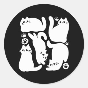 White Kitten Silhouetten - Niedliches Feline Desig Runder Aufkleber