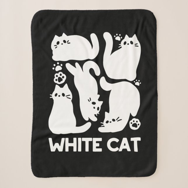 White Kitten Silhouetten - Niedliches Feline Desig Sherpadecke (Vorderseite)