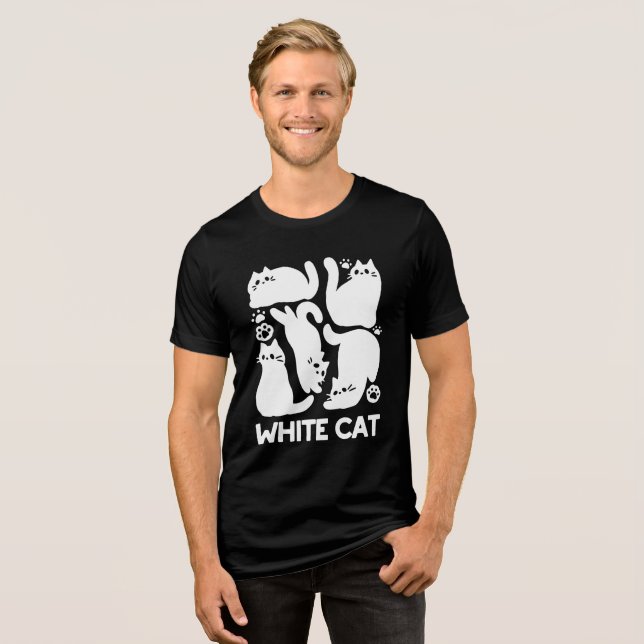 White Kitten Silhouetten - Niedliches Feline Desig Tri-Blend Shirt (Vorderseite voll)