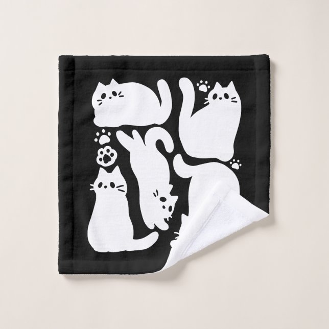 White Kitten Silhouetten - Niedliches Feline Desig Waschlappen (Waschlappen)