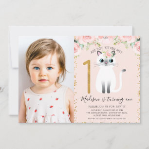 White Kitten sind Sie Kitte Me Foto 1. Geburtstag Einladung