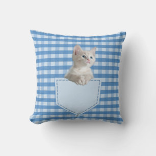 White Kitten Taschenblauer Karo lustige Illusion 3 Kissen