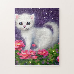 White Kitten umgeben von Blume