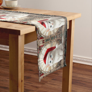 White Kitten with Santa Hat Table Runner Mittelgroßer Tischläufer
