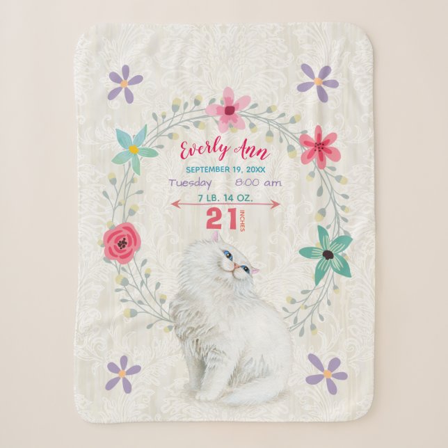 White Kitty Cat Baby Girl Stats Wasserfarbenfrost Sherpadecke (Vorderseite)