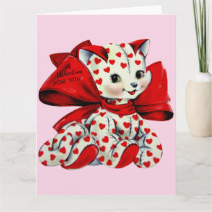 White Kitty Cat Vintag Valentine Art Karte
