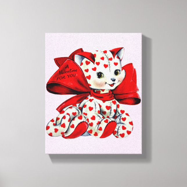 White Kitty Cat Vintag Valentine Art Leinwanddruck (Vorderseite)