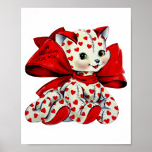 White Kitty Cat Vintag Valentine Art