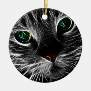 White Kitty Face Abstrakt   Fraktal Kitty Keramik Ornament