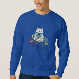 White Kitty Knitting Winter Blue Yarn Cozy Art Sweatshirt