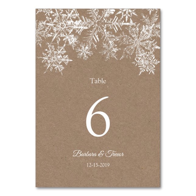 White & Kraft Schneeflocken Weihnachten Winter Hoc Tischnummer (Vorderseite)