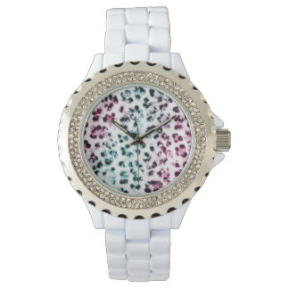 White Kristall Leopard Print Armbanduhr