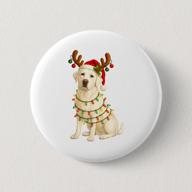 White Lab Christmas Tree Light Pajama Labrador Dog Button (Vorderseite)